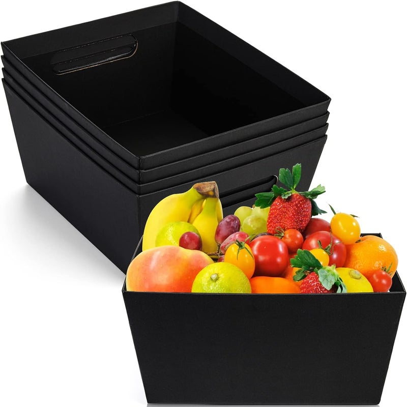 DEAYOU 5 Pack Gift Basket Empty, 12" x 10" Kraft Basket With Handle, 6 LB Cardboard Gift Basket Market Tray, Large Black Paper Baskets Holder Container for Wine Gift, DIY, Food, Snacks, Crafts, Easter - Image 3